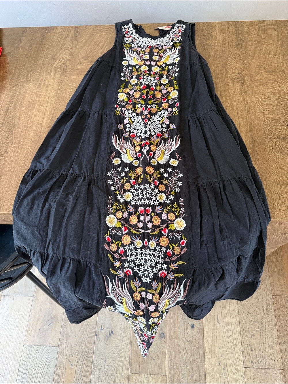 Free People Black Maxi Dress with Multicolor Floral Embroidery